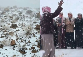 沙特下大雪了！沙漠变银白大地 人嗨翻