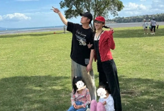陈赫带俩女儿游迪士尼，老婆张子萱41岁还扮少女，牵陈赫手撒娇
