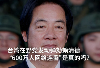 台在野党发动弹劾赖清德 号称获600万人连署