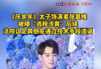 《庆余年》“太子”张昊唯被曝“逃税涉黄”后续：法院认定其朋友通过技术手段造谣