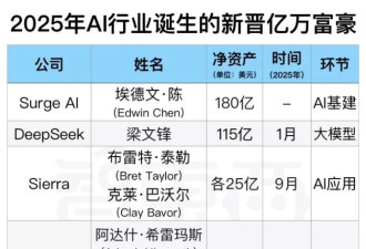 2025年AI造富榜单：超50位亿万富翁诞生