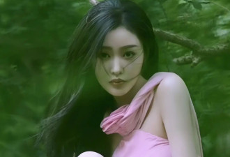 张天爱这组“林间粉裙”大片绝了 森林花仙子