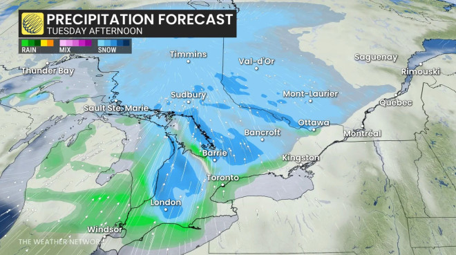 Baron - Ontario precipitation Tuesday afternoon - Jan 12