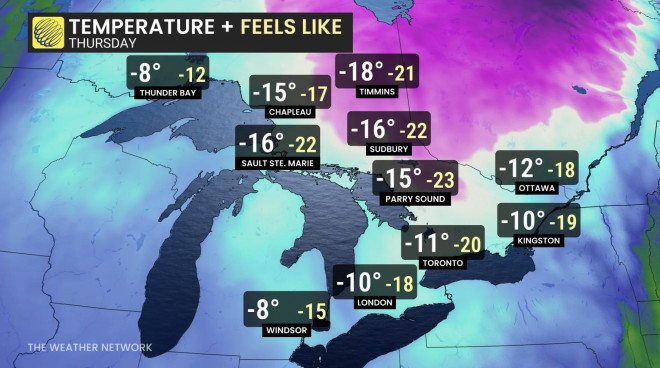 Baron - Ontario temperatures Thursday - Jan 12