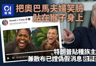 特朗普影射奥巴马夫妇为猴子 种族歧视恶搞片惹议