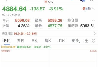 美股跳水 中概股跌幅扩大 苹果蒸发8千亿金价闪崩