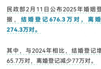 中国离婚登记减少77万对，真相原来如此