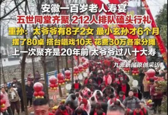 老人寿宴212人磕头:太爷爷有8子2女,最小玄孙6个月