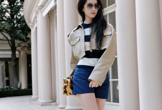 刘亦菲带火早春穿搭叫“短夹克+条纹衫”