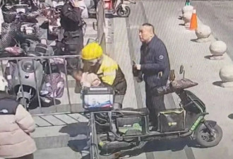 上海街头孩童食物卡喉，河南籍骑手侯海富紧急施救