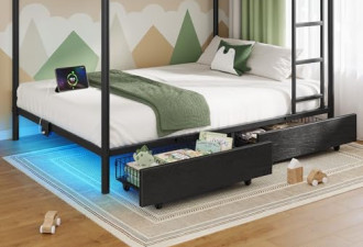 限时9折，全覆盖带 USB 充电站、LED金属 双层床带 2 个储物抽屉