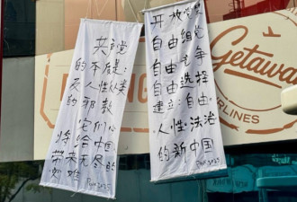 北京闹市区惊现反共条幅 现场视频首度流出