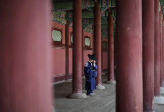 韩国春日景福宫游人如织 民众穿韩服打卡拍照