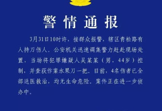 武汉惊传砍人案酿4伤 网惊呼：社会戾气太重