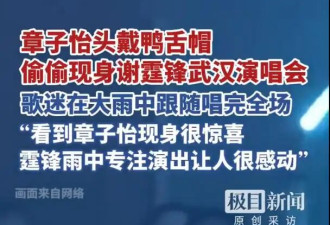 章子怡现身谢霆锋武汉演唱会，身着白T黑衣，头戴鸭舌帽，非常享受音乐现场