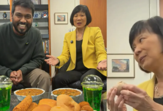 多伦多市长邹至蕙"开吃播": 狂炫印度美食, 直呼"带劲"