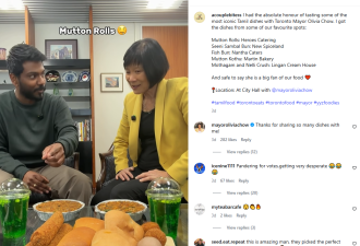 多伦多市长邹至蕙"开吃播": 狂炫印度美食, 直呼"带劲"
