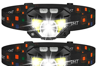 限时7.9折，头灯手电筒，1200 流明超亮 LED 可充电头灯 x 2
