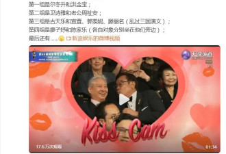 金像奖玩kiss cam爆笑全场，尔冬升洪金宝被迫亲亲，古天乐亲完宣萱亲郭羡妮