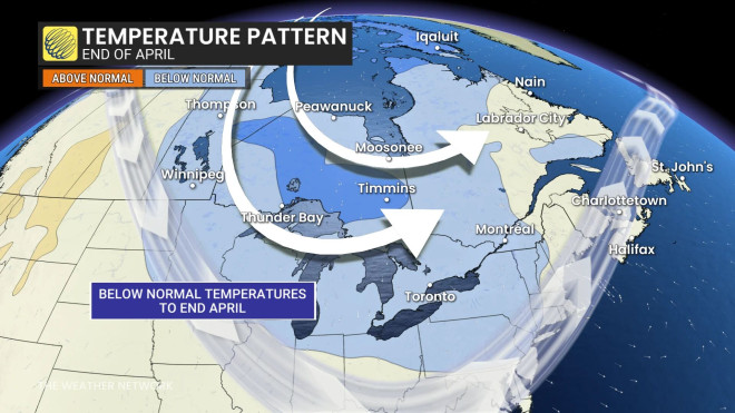 4 月底安省气温分布示意图