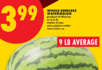 本周超市特价: 西瓜$3.99 蓝莓$1.67 玉米$0.67 培根$2.86