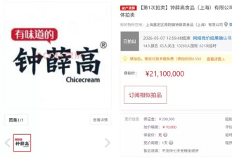 万人围观钟薛高破产，508件无形资产拍出2110万元