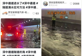深圳暴雨深中通道水浸 似在海底隧道游泳