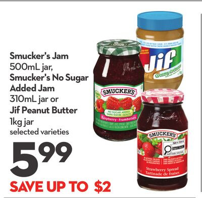 Smucker's 果酱 500mL / 无糖果酱 310mL / Jif 花生酱 1kg