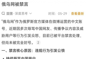 俄罗斯官媒“俄乌网”，被中国禁言了