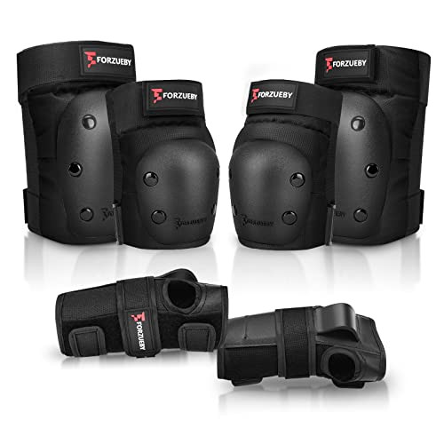Forzueby Adult/Kids Knee Pads Elbow Pads Wrist Guards 6 in 1 Protective Gear Set