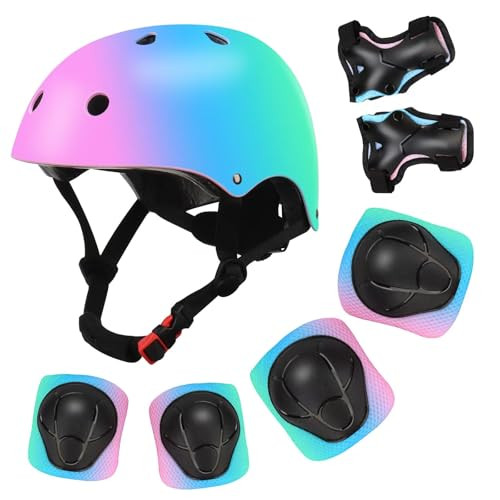 Color Gradient Adjustable Kids' Helmet with Knee & Elbow Pads Set