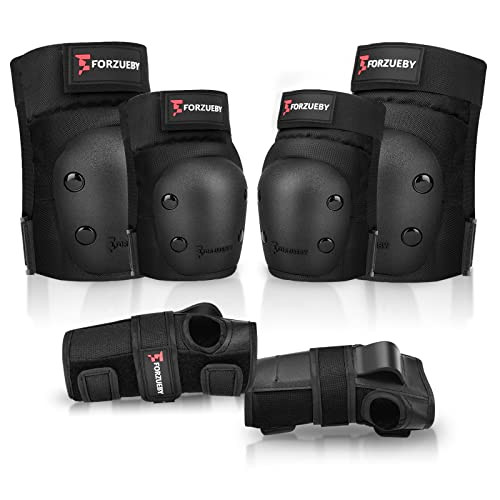 Forzueby Adult/Kids Knee Pads Elbow Pads Wrist Guards 6 in 1 Protective Gear Set