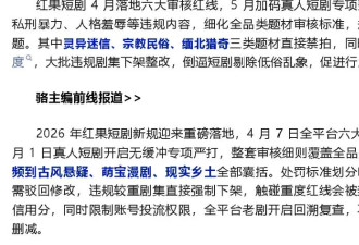 曝红果短剧落地六大审核红线：灵异迷信等三类直接禁拍