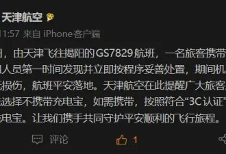 天津航空一航班突发充电宝冒烟险情，航司回应