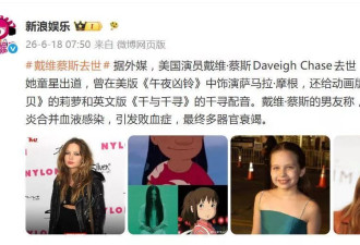 演员戴维.蔡斯去世,年仅35岁,童星出道,为英文版"千与千寻"配音