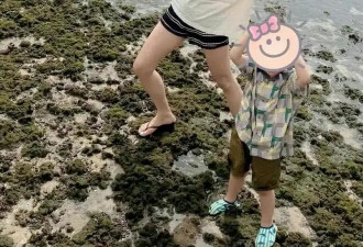 孙艺珍带儿子海边玩耍，母子同框好惬意！网友：肯定是老公视角