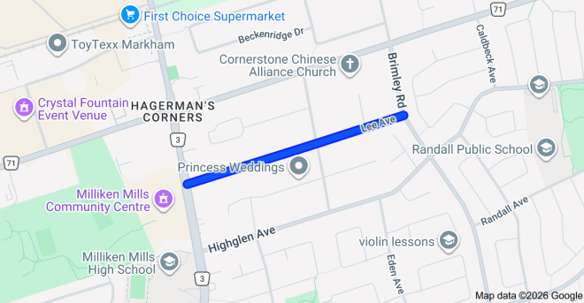 Map of Lee Ave, Markham, ON