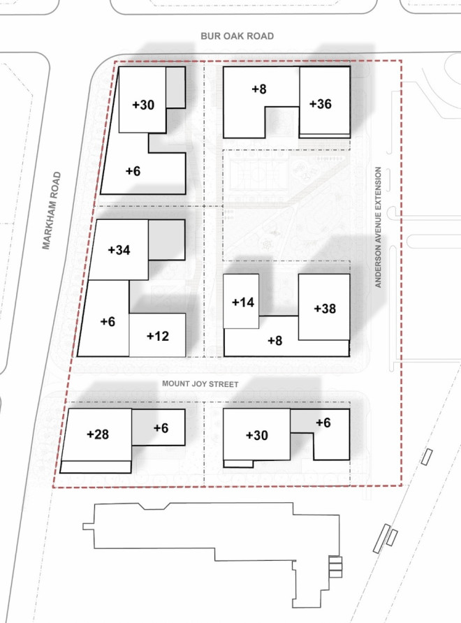 Site plan, Mount Joy Transit-Oriented Community, Markham, designed by Arup for Infrastructure Ontario