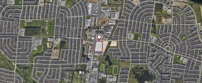 Aerial view, Mount Joy GO station parking lot, Markham