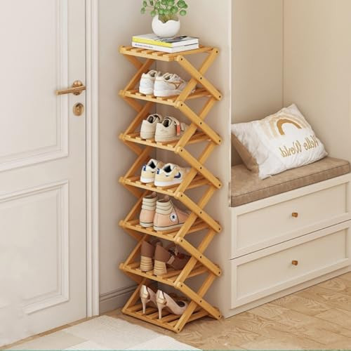 Foldable Bamboo Vertical Shoe Rack 7 Layers