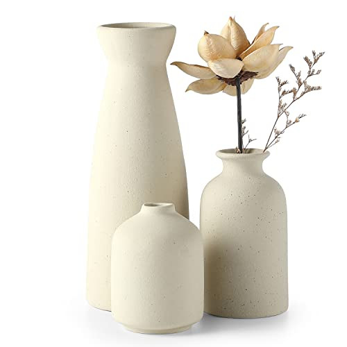 CEMABT Beige Ceramic Vase Set of 3