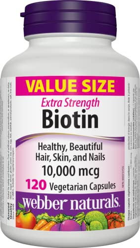 Webber Naturals Biotin Extra Strength, 10,000 mcg of Biotin Per Capsule, 120 Capsules