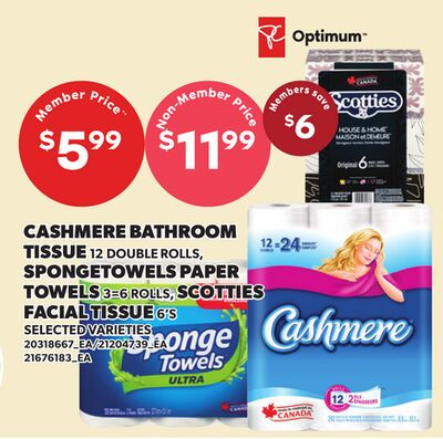CASHMERE 卫生纸 12 DOUBLE ROLLS, SpongeTowels 纸巾 PAPER TOWELS , SCOTTIES FACIAL 卫生纸 6'S