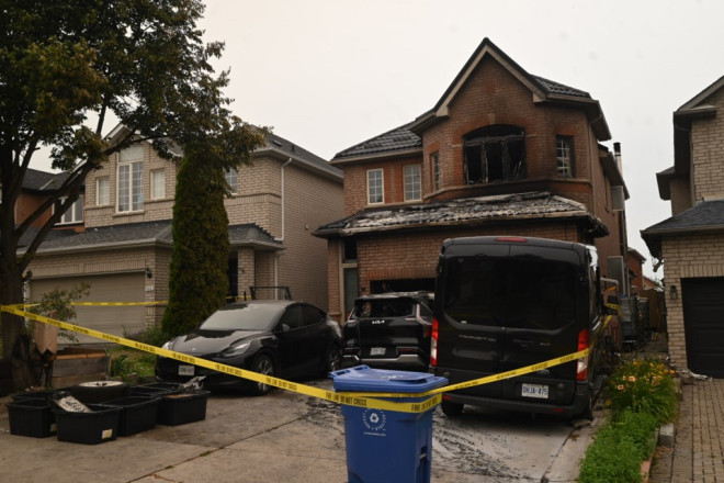 An exterior shot of the home after the fire.