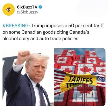 Canada and the U.S. are heading into another trade fight after Trump  announced new 50 per cent tariffs on Canadian goods including alcohol dairy  and auto-related products 🇺🇸🇨🇦6️⃣🐝