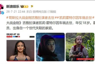 知名女演员遭遇车祸不幸去世，年仅18岁