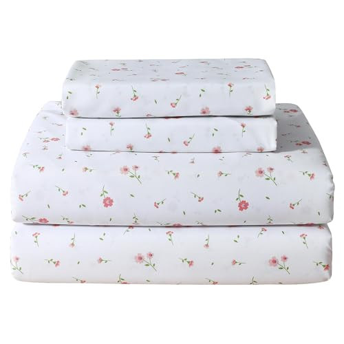 Softan Pink Floral Microfiber Queen Sheet Set
